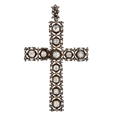 Lot 599 - Antique Silver, Gold and Diamond Cross Pendant