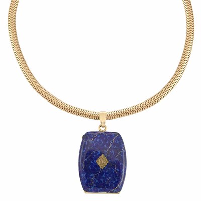 Lot 640 - Gold Snake Chain Necklace, Forstener, with Gold and Enamel Locket
