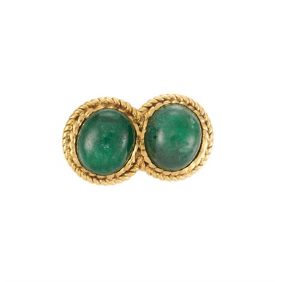 Lot 716 - Gold and Cabochon Emerald Ring, France