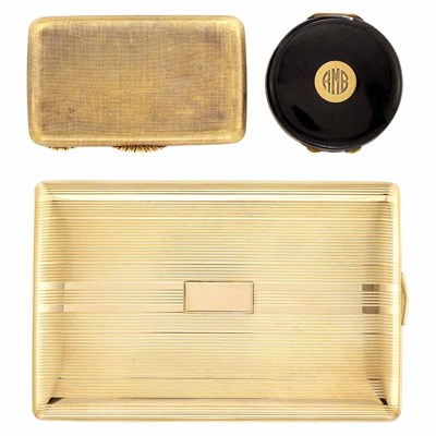 Lot 585 - Gold Cigarette Case, Black Enamel Rouge Pot, Tiffany & Co., and Gold Case, Mario Buccellati