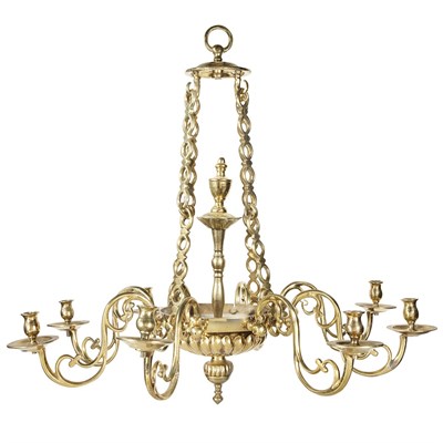 Lot 573 - Continental Brass Eight-Light Chandelier The...