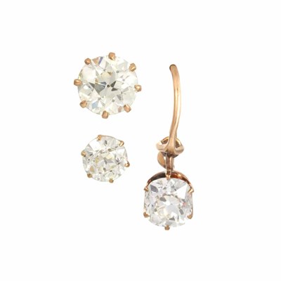 Lot 74 - Three Antique Single Gold and Diamond Earrings