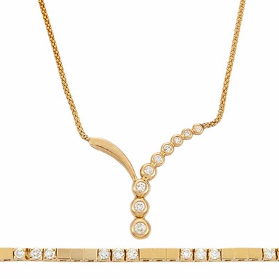 Lot 410 - Gold and Diamond Bracelet and Chain Necklace
