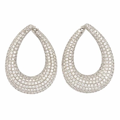 Lot 444 - Pair of White Gold and Diamond Hoop Earrings