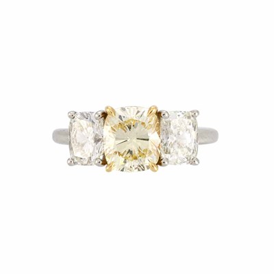 Lot 626 - Platinum, Gold, Fancy Light Yellow Diamond and Diamond Ring
