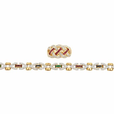 Lot 536 - Gold, Diamond and Gem-Set Bracelet and Ring