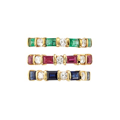 Lot 684 - Three Gold, Gem-Set and Diamond Rings