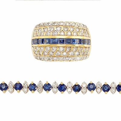 Lot 797 - Gold, Sapphire and Diamond Bracelet and Ring