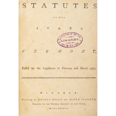 Lot 132 - [VERMONT] Statutes of the State of Vermont,...