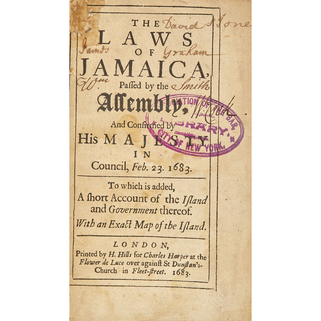 Lot 1 - [JAMAICA] The Laws of Jamaica, Passed by the...