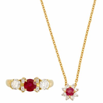 Lot 531 - Gold, Ruby and Diamond Ring and Pendant with Chain