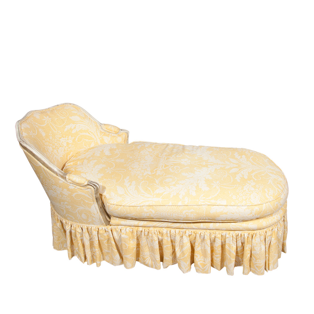 Lot 248 - Louis XV Style Linen Upholstered Painted Chaise