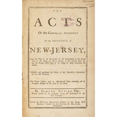 Lot 15 - [NEW JERSEY] NEVILL, SAMUEL. The Acts of the...