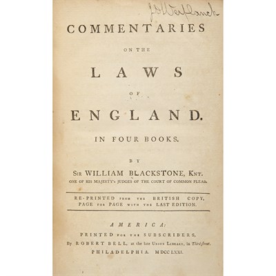 Lot 323 - BLACKSTONE, WILLIAM Commentaries on the Laws...