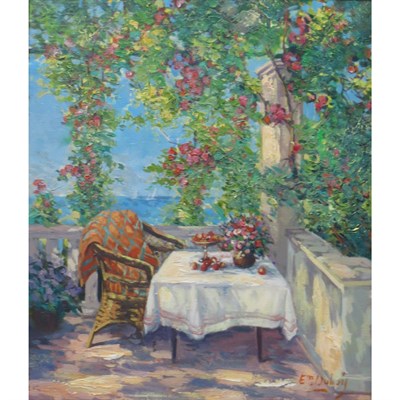 Lot 15 - Emilie Dubois French, b. 1966 On the Terrace...