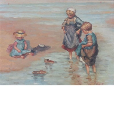 Lot 42 - Jean Lefort French, b. 1948 Children on a...