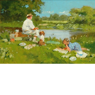 Lot 25 - John Haskins English, b. 1938 Fishing Day...