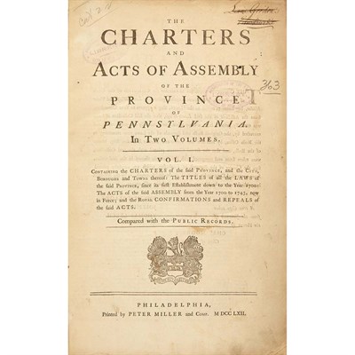 Lot 22 - [PENNSYLVANIA] The charters and acts of...