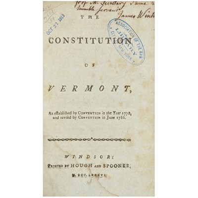 Lot 131 - [CONSTITUTIONS] The Constitution of Vermont,...