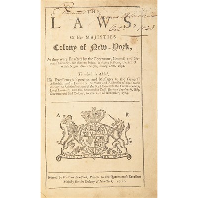 Lot 51 - [NEW YORK] The laws, of Her Majesties Colony...