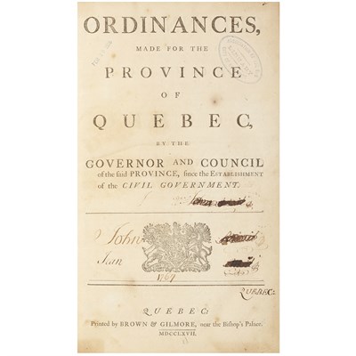 Lot 82 - [QUEBEC] Ordinances made for the Province of...
