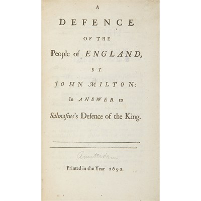 Lot 315 - MILTON, JOHN Pro populo Anglicano defensio...