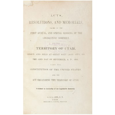 Lot 259 - [UTAH TERRITORY] Acts, Resolutions, and...