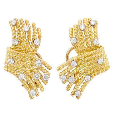 Lot 713 - Pair of Gold, Platinum and Diamond 'V-Rope' Earrings, Tiffany & Co., Schlumberger