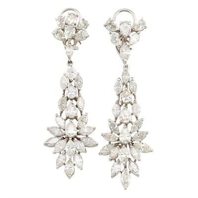 Lot 742 - Pair of White Gold and Diamond Pendant-Earrings