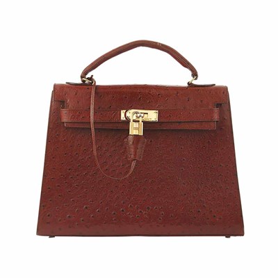 Lot 952 - Brown Ostrich Kelly Purse, Hermes