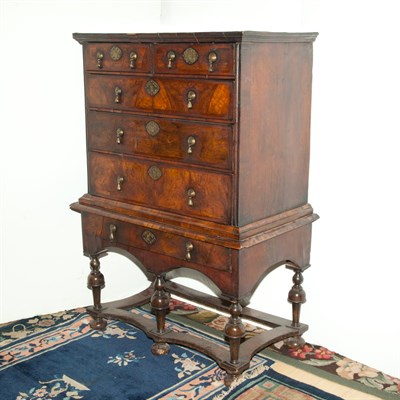 Lot 104 - William and Mary Style Walnut Chest on Stand...