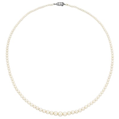 Lot 405 - Natural Pearl Necklace with Palladium and Diamond Clasp, Tiffany & Co.