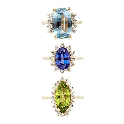 Lot 839 - Three Gold, Gem-Set and Diamond Rings