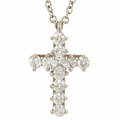 Lot 851 - Platinum and Diamond Cross Pendant with Chain, Kurt Wayne