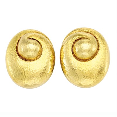 Lot 6 - Pair of Hammered Gold Earclips, David Webb