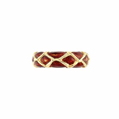 Lot 818 - Gold and Red Enamel Band Ring, David Webb