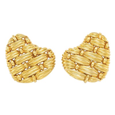 Lot 277 - Pair of Gold Heart Earclips, Tiffany & Co.