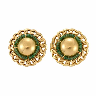 Lot 519 - Pair of Gold and Emerald Bead Earrings