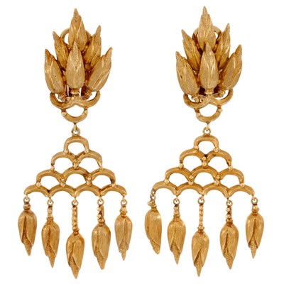 Lot 823 - Pair of Gold Pendant-Earrings, Zolotas