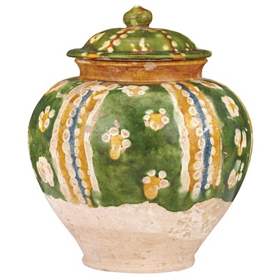 Lot 79 - Chinese Sancai Glazed Pottery Covered Jar Tang...