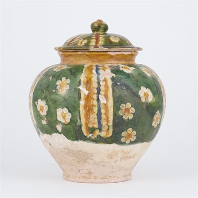 Lot 79 - Chinese Sancai Glazed Pottery Covered Jar Tang...