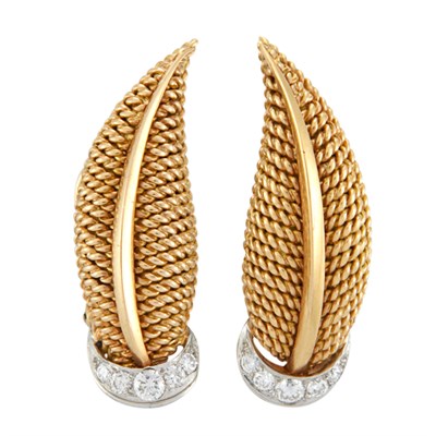 Lot 319 - Pair of Gold, Platinum and Diamond Earclips, Sterle, Paris