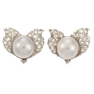Lot 144 - Pair of White Gold, Mabe Pearl and Diamond Earclips, Mario Buccellati