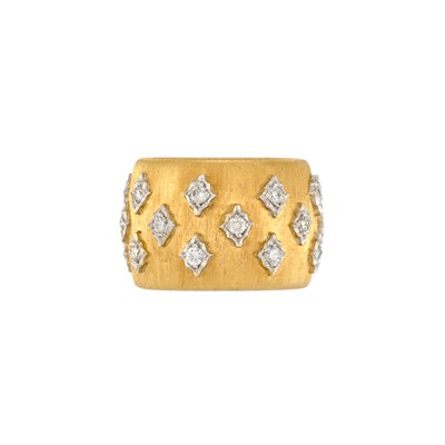 Lot 67 - Wide Two-Color Gold and Diamond Band Ring, Mario Buccellati