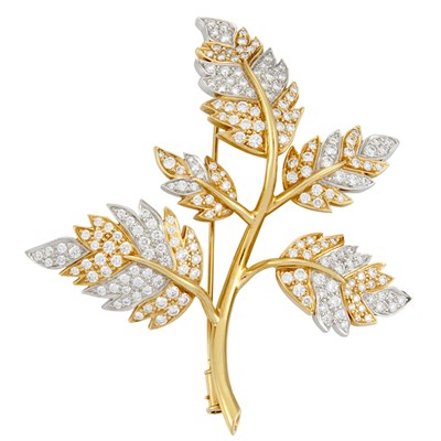 Lot 28 - Gold, Platinum and Diamond Leaf Brooch, Tiffany & Co., Schlumberger