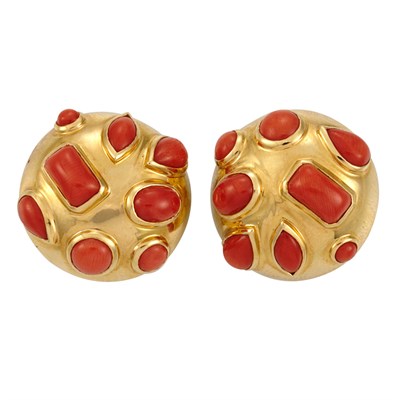 Lot 31 - Pair of Gold and Coral Earclips, Seaman Schepps