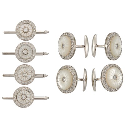 Lot 180 - White Gold, Carved Mother-of-Pearl and Diamond Dress Set