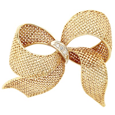 Lot 292 - Woven Gold and Diamond Bow Brooch