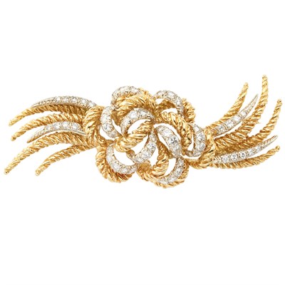 Lot 708 - Two-Color Gold and Diamond Spray Clip-Brooch