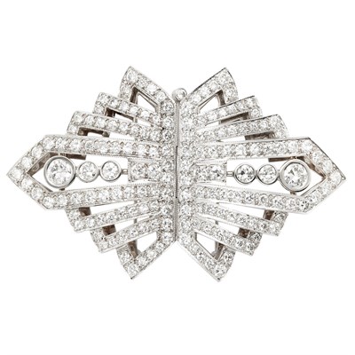 Lot 136 - Rhodium-Plated Palladium and Diamond Double Clip-Brooch